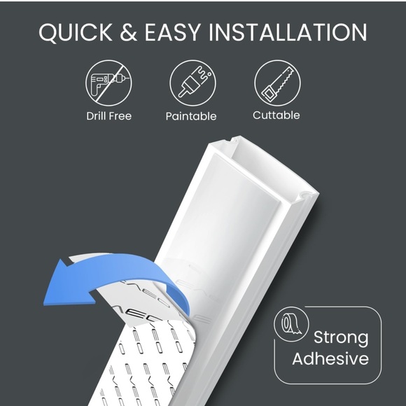 Eveo White 153 inch Chord Cover for TV on Wall Paintable Cable Concealer - Picture 3 of 8